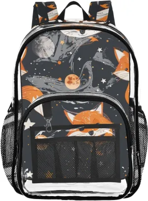 senya Transparent School Bag Foxes Space Travel Backpack With Water-Resistant PVC Plastic Clear Bagpack