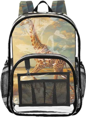 senya Transparent School Bag Giraffe Wading in Water Travel Backpack With Water-Resistant PVC Plastic Clear Bagpack