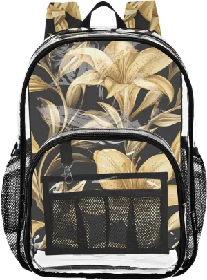 senya Transparent School Bag Golden Lily Travel Backpack With Water-Resistant PVC Plastic Clear Bagpack
