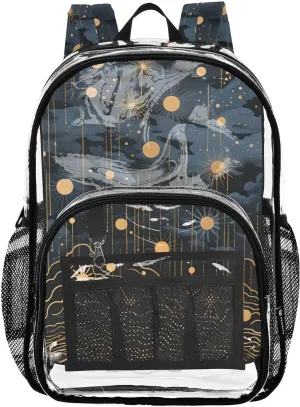 senya Transparent School Bag Golden Sun Lines Travel Backpack With Water-Resistant PVC Plastic Clear Bagpack