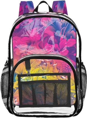 senya Transparent School Bag Gradient Hand Drawn Flowers Travel Backpack With Water-Resistant PVC Plastic Clear Bagpack