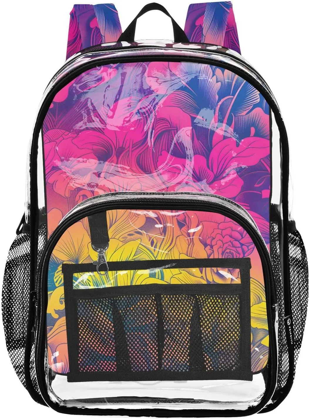 senya Transparent School Bag Gradient Hand Drawn Flowers Travel Backpack With Water-Resistant PVC Plastic Clear Bagpack