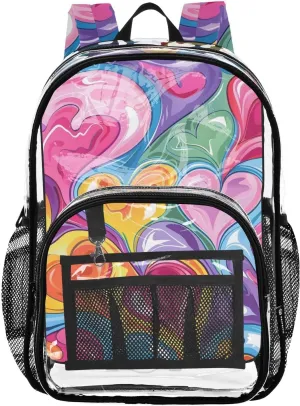 senya Transparent School Bag Graffiti Art Love Travel Backpack With Water-Resistant PVC Plastic Clear Bagpack