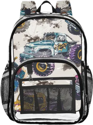 senya Transparent School Bag Graffiti Cool Monster Trucks Travel Backpack With Water-Resistant PVC Plastic Clear Bagpack