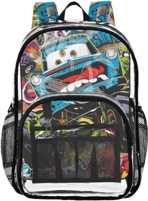 senya Transparent School Bag Graffiti Paint Monster Trucks Travel Backpack With Water-Resistant PVC Plastic Clear Bagpack