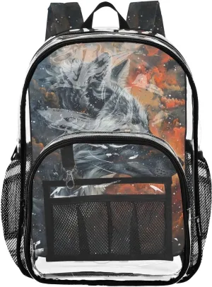 senya Transparent School Bag Gray Wolf Starry Sky Travel Backpack With Water-Resistant PVC Plastic Clear Bagpack