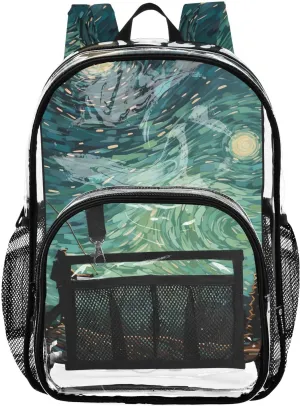 senya Transparent School Bag Green Sparkling Starry Sky Travel Backpack With Water-Resistant PVC Plastic Clear Bagpack