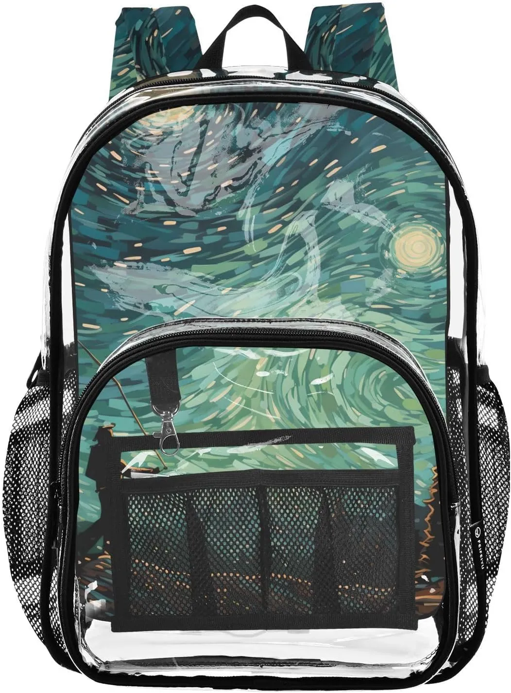 senya Transparent School Bag Green Sparkling Starry Sky Travel Backpack With Water-Resistant PVC Plastic Clear Bagpack