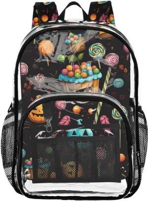 senya Transparent School Bag Halloween Cake Pops Pumpkin Travel Backpack With Water-Resistant PVC Plastic Clear Bagpack