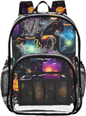 senya Transparent School Bag Halloween Wizard Magic Travel Backpack With Water-Resistant PVC Plastic Clear Bagpack