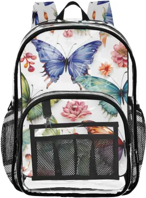 senya Transparent School Bag Hand Drawn Colorful Butterflies Travel Backpack With Water-Resistant PVC Plastic Clear Bagpack