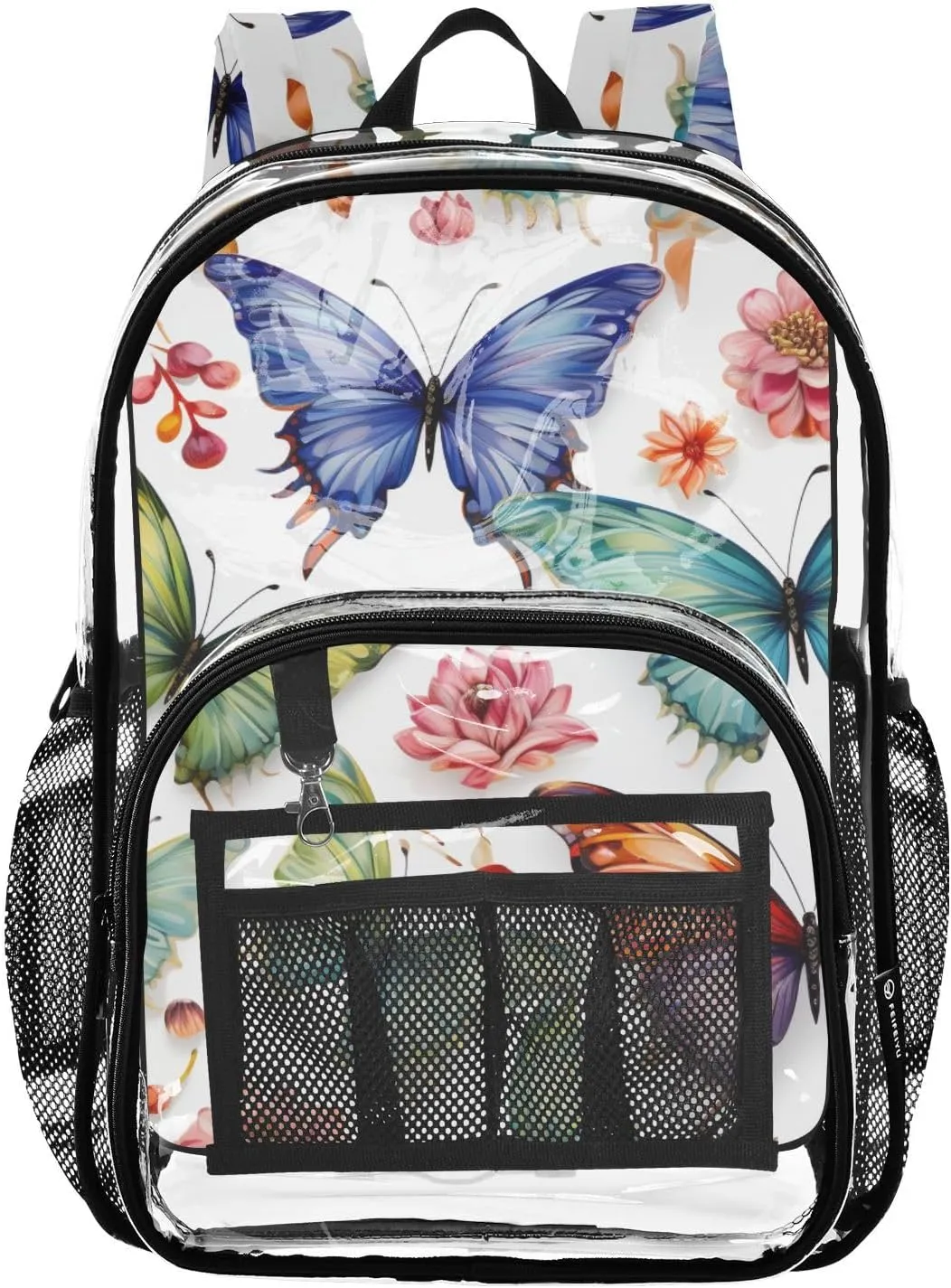 senya Transparent School Bag Hand Drawn Colorful Butterflies Travel Backpack With Water-Resistant PVC Plastic Clear Bagpack