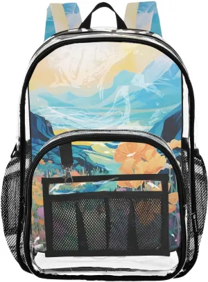 senya Transparent School Bag Hill Wildflowers Travel Backpack With Water-Resistant PVC Plastic Clear Bagpack