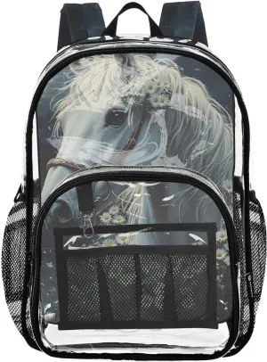 senya Transparent School Bag Horse Daisy Travel Backpack With Water-Resistant PVC Plastic Clear Bagpack