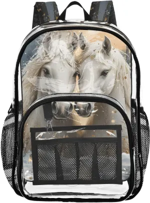 senya Transparent School Bag Horses in The Woods Travel Backpack With Water-Resistant PVC Plastic Clear Bagpack