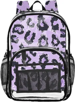 senya Transparent School Bag Lilac Leopard Print Travel Backpack With Water-Resistant PVC Plastic Clear Bagpack
