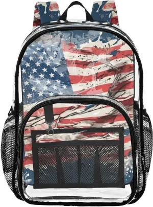 senya Transparent School Bag Paint Spray American Flag Travel Backpack With Water-Resistant PVC Plastic Clear Bagpack