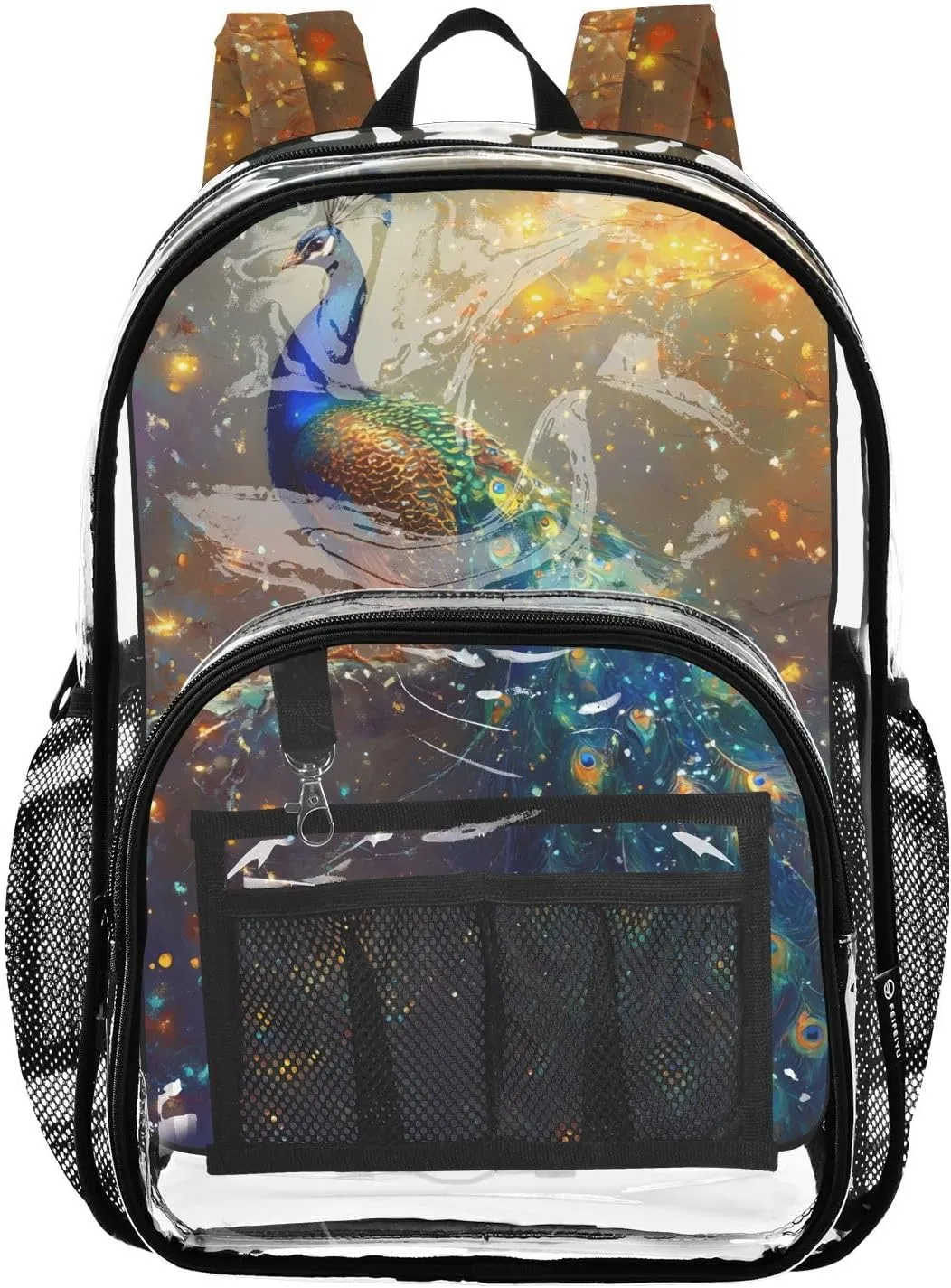 senya Transparent School Bag Peacock Lights Travel Backpack With Water-Resistant PVC Plastic Clear Bagpack