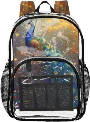 senya Transparent School Bag Peacock Lights Travel Backpack With Water-Resistant PVC Plastic Clear Bagpack