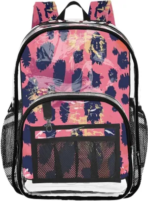 senya Transparent School Bag Pink Graffiti Leopard Print Travel Backpack With Water-Resistant PVC Plastic Clear Bagpack