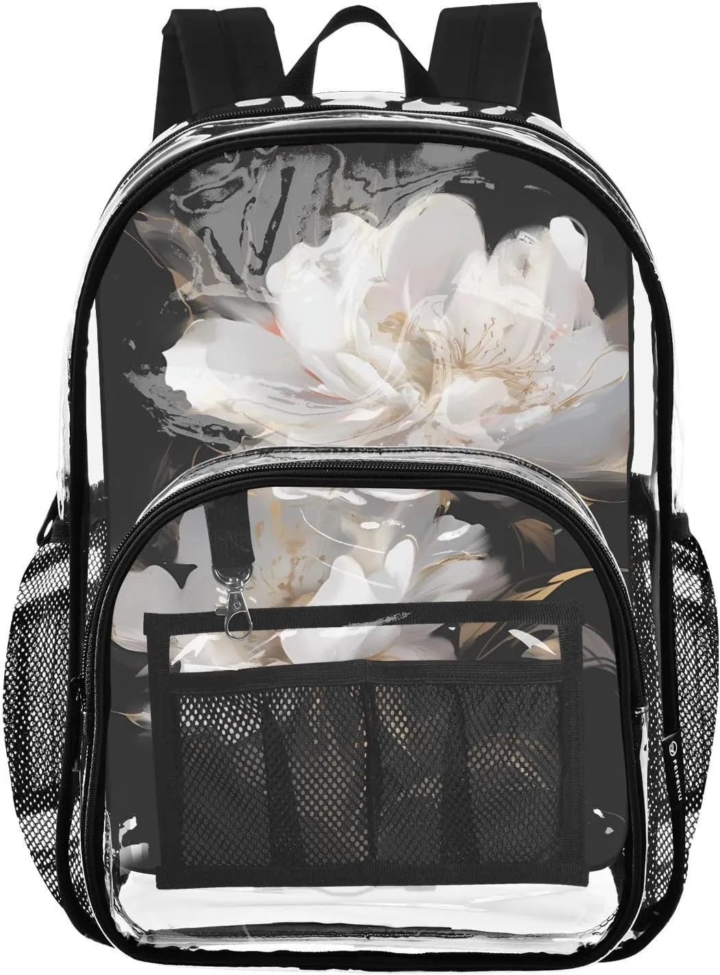 senya Transparent School Bag Pure White Flowers Travel Backpack With Water-Resistant PVC Plastic Clear Bagpack