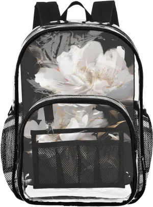 senya Transparent School Bag Pure White Flowers Travel Backpack With Water-Resistant PVC Plastic Clear Bagpack