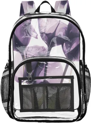 senya Transparent School Bag Purple Daffodils Travel Backpack With Water-Resistant PVC Plastic Clear Bagpack