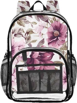 senya Transparent School Bag Purple Flowers Travel Backpack With Water-Resistant PVC Plastic Clear Bagpack
