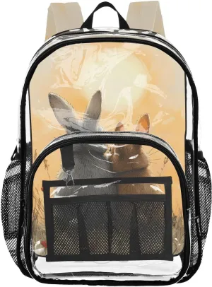 senya Transparent School Bag Rabbits in The Sunset Travel Backpack With Water-Resistant PVC Plastic Clear Bagpack