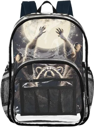 senya Transparent School Bag Raccoons in The Moonlight Travel Backpack With Water-Resistant PVC Plastic Clear Bagpack