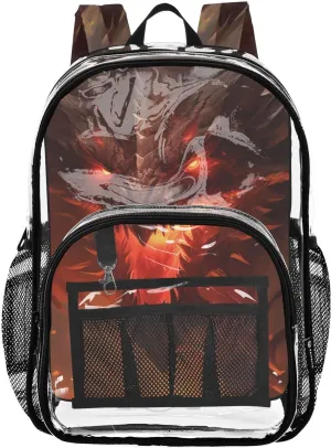 senya Transparent School Bag Red Dragon in Flames Travel Backpack With Water-Resistant PVC Plastic Clear Bagpack