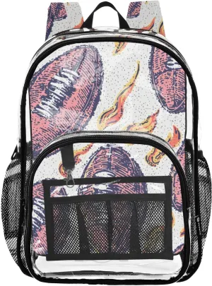 senya Transparent School Bag Rugby Flame Travel Backpack With Water-Resistant PVC Plastic Clear Bagpack