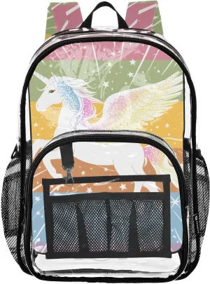 senya Transparent School Bag Running Unicorn Shines Travel Backpack With Water-Resistant PVC Plastic Clear Bagpack