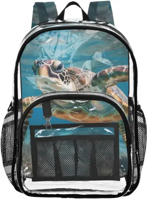 senya Transparent School Bag Sea Turtle Relaxing Travel Backpack With Water-Resistant PVC Plastic Clear Bagpack