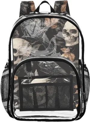 senya Transparent School Bag Skull Crow Maple Leaves Travel Backpack With Water-Resistant PVC Plastic Clear Bagpack