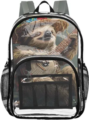 senya Transparent School Bag Sloth Play Guitar Travel Backpack With Water-Resistant PVC Plastic Clear Bagpack