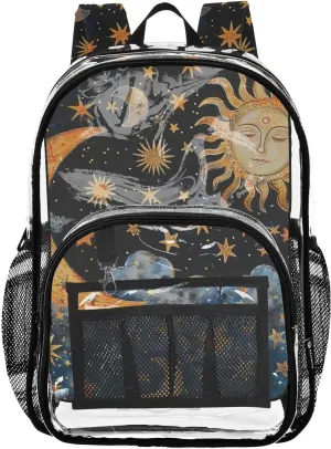 senya Transparent School Bag Sun Goddess Crescent Moon Travel Backpack With Water-Resistant PVC Plastic Clear Bagpack