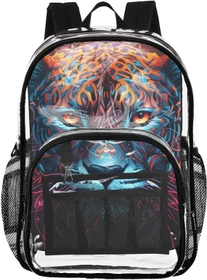 senya Transparent School Bag Tiger Colored Hair Travel Backpack With Water-Resistant PVC Plastic Clear Bagpack