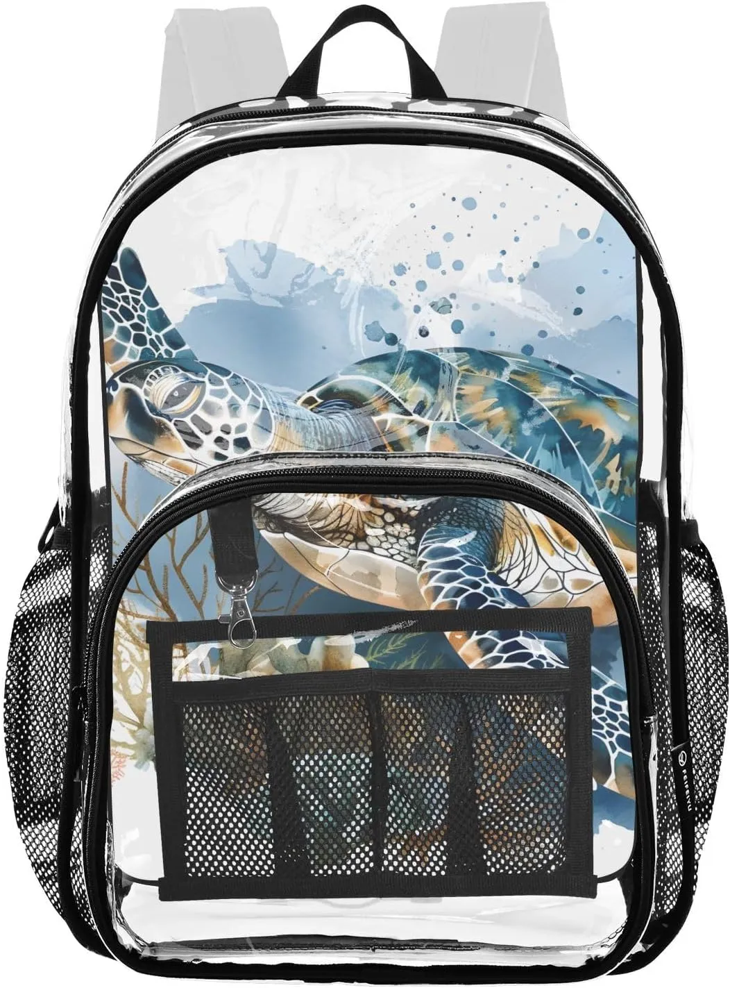 senya Transparent School Bag Watercolor Sea Turtle Travel Backpack With Water-Resistant PVC Plastic Clear Bagpack