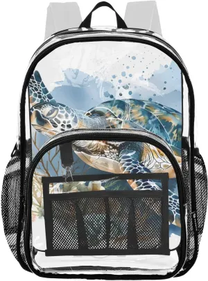 senya Transparent School Bag Watercolor Sea Turtle Travel Backpack With Water-Resistant PVC Plastic Clear Bagpack