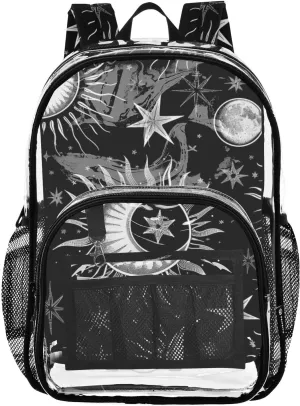 senya Transparent School Bag Witchcraft White Moon Stars Travel Backpack With Water-Resistant PVC Plastic Clear Bagpack