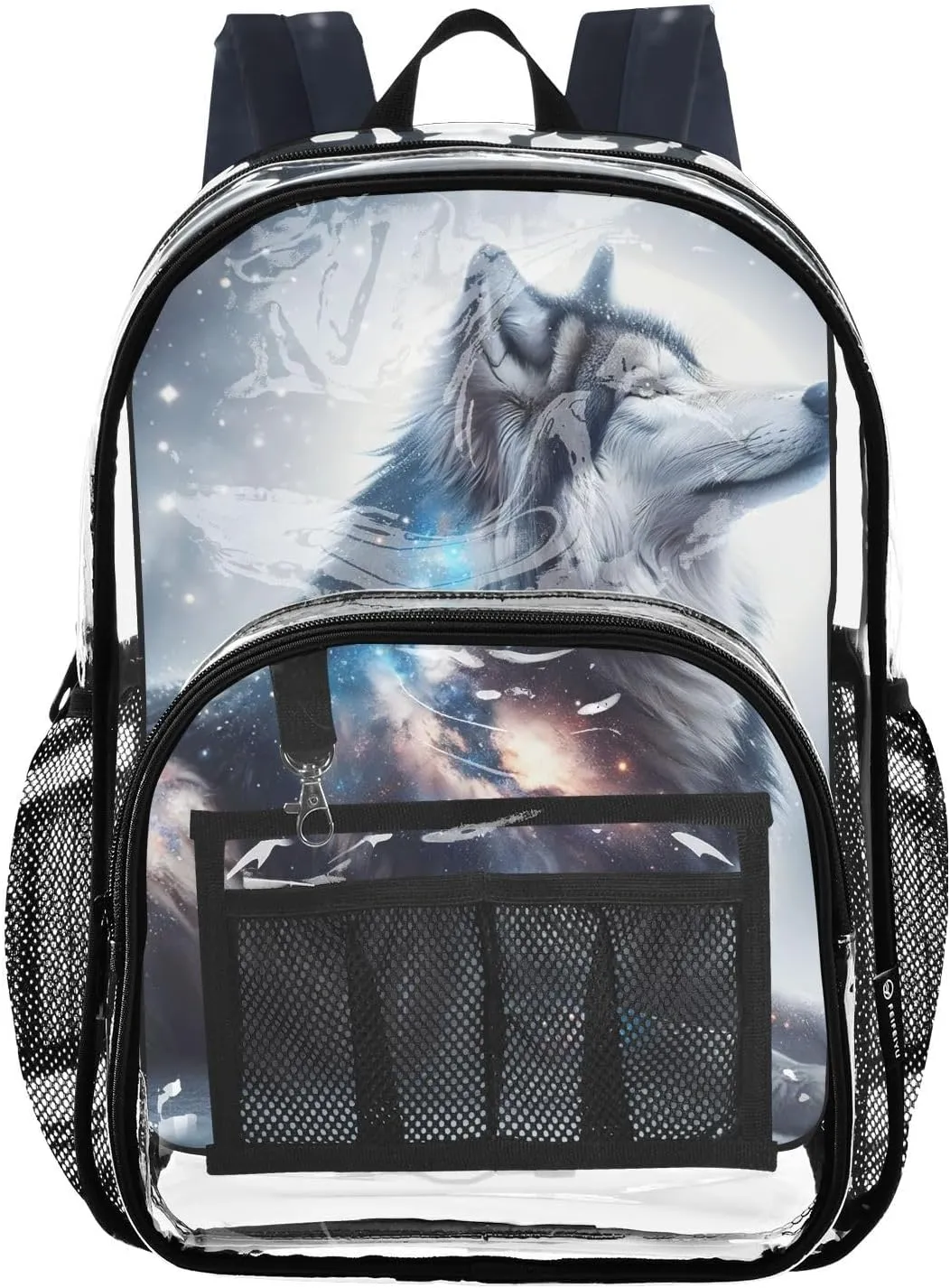 senya Transparent School Bag Wolf Snowy Starry Sky Travel Backpack With Water-Resistant PVC Plastic Clear Bagpack