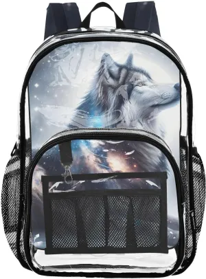 senya Transparent School Bag Wolf Snowy Starry Sky Travel Backpack With Water-Resistant PVC Plastic Clear Bagpack
