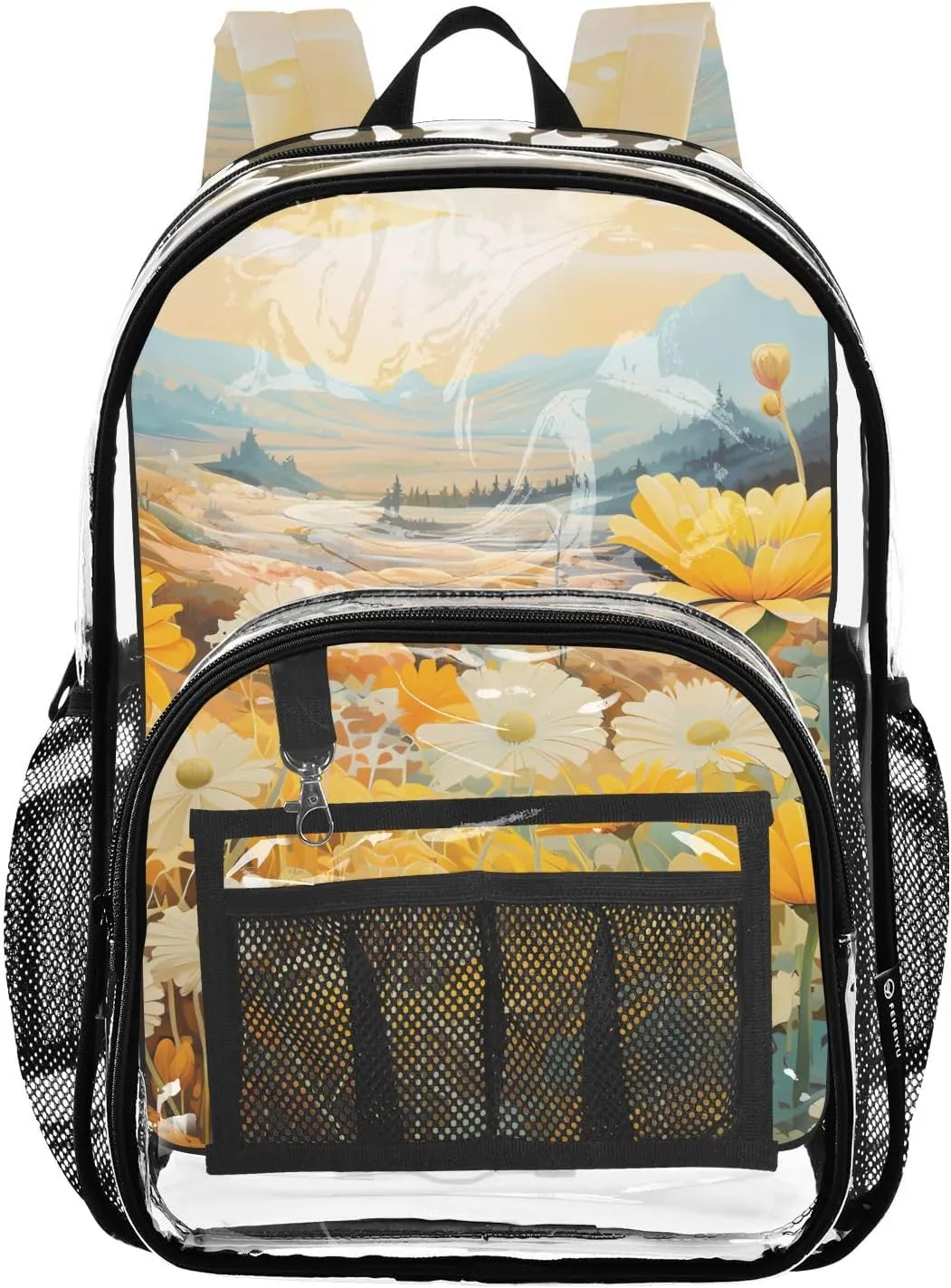 senya Transparent School Bag Yellow Daisy Oil Painting Travel Backpack With Water-Resistant PVC Plastic Clear Bagpack