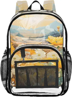 senya Transparent School Bag Yellow Daisy Oil Painting Travel Backpack With Water-Resistant PVC Plastic Clear Bagpack
