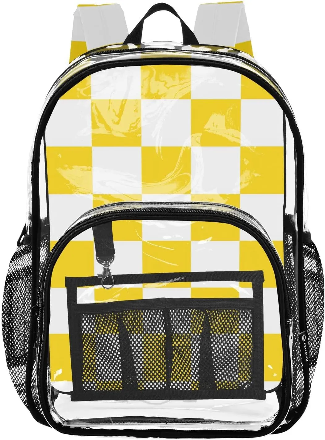senya Transparent School Bag Yellow-white Lattice Travel Backpack With Water-Resistant PVC Plastic Clear Bagpack