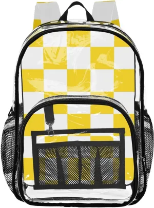 senya Transparent School Bag Yellow-white Lattice Travel Backpack With Water-Resistant PVC Plastic Clear Bagpack
