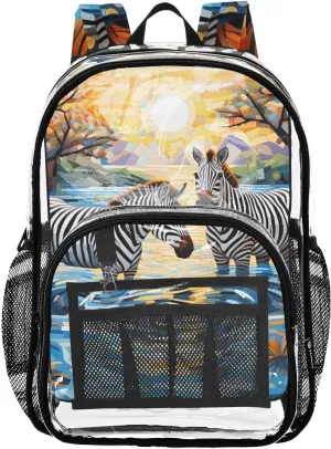 senya Transparent School Bag Zebra Block Diagram Travel Backpack With Water-Resistant PVC Plastic Clear Bagpack