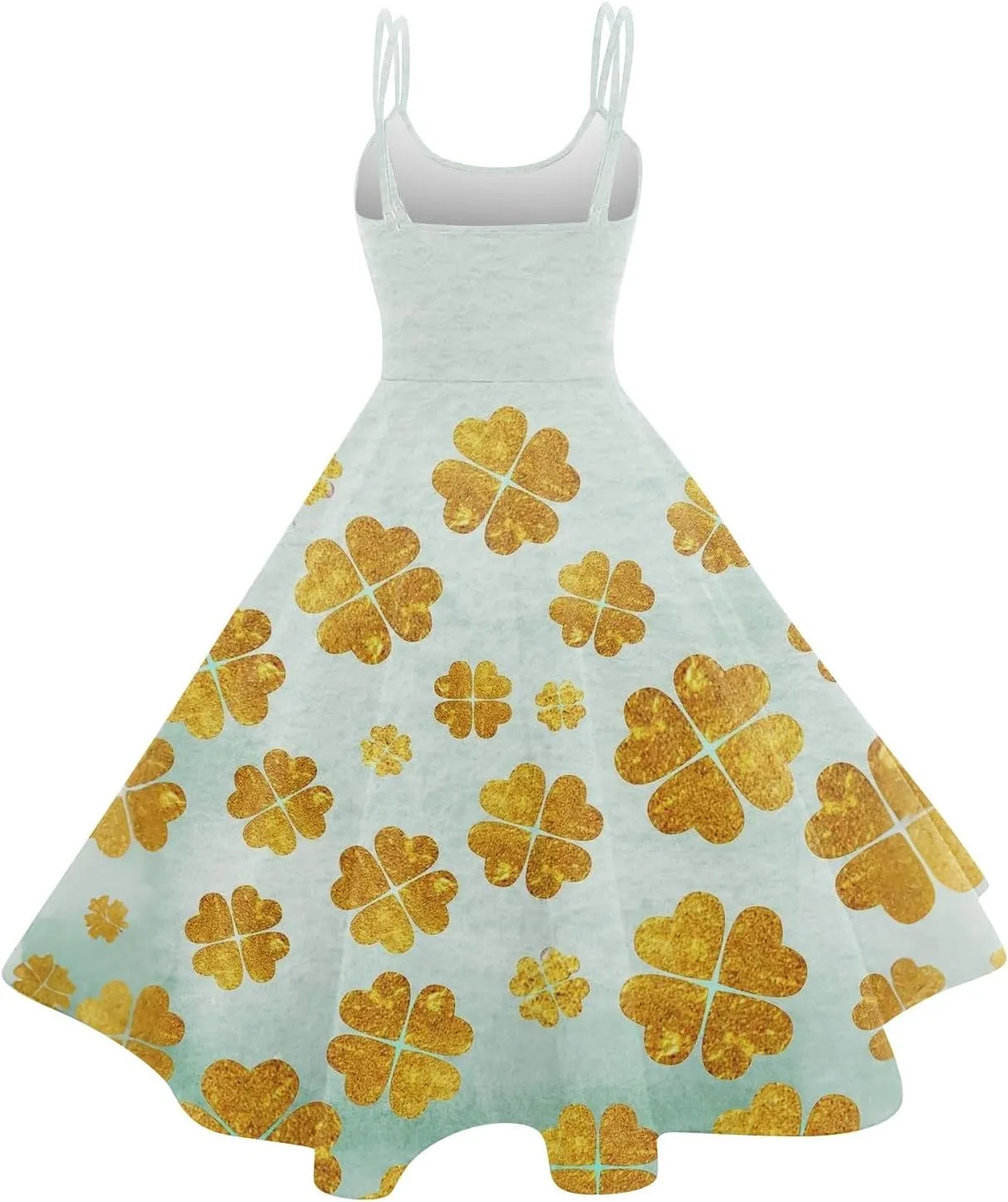 Shamrock Dress Women Cute Off Shoulder Sleeveless Vintage Midi Swing St Patricks Day Print A-Line Dresses