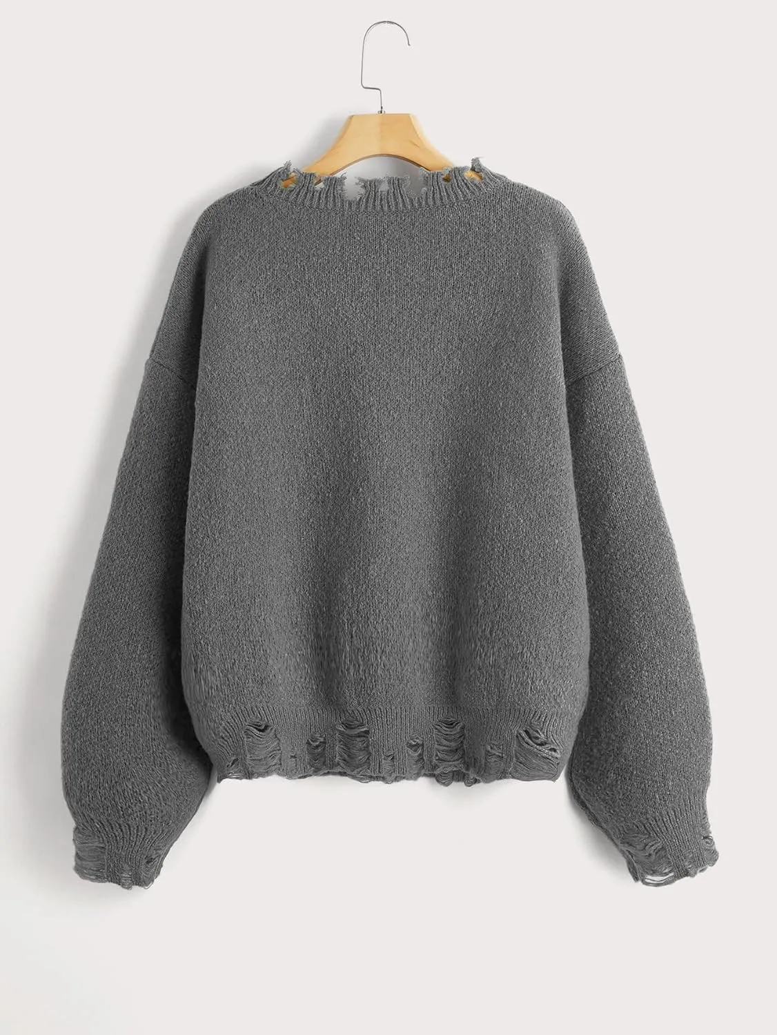 SHENHE Women's Oversized Skeleton Pattern Ripped Round Neck Sweater Pullover